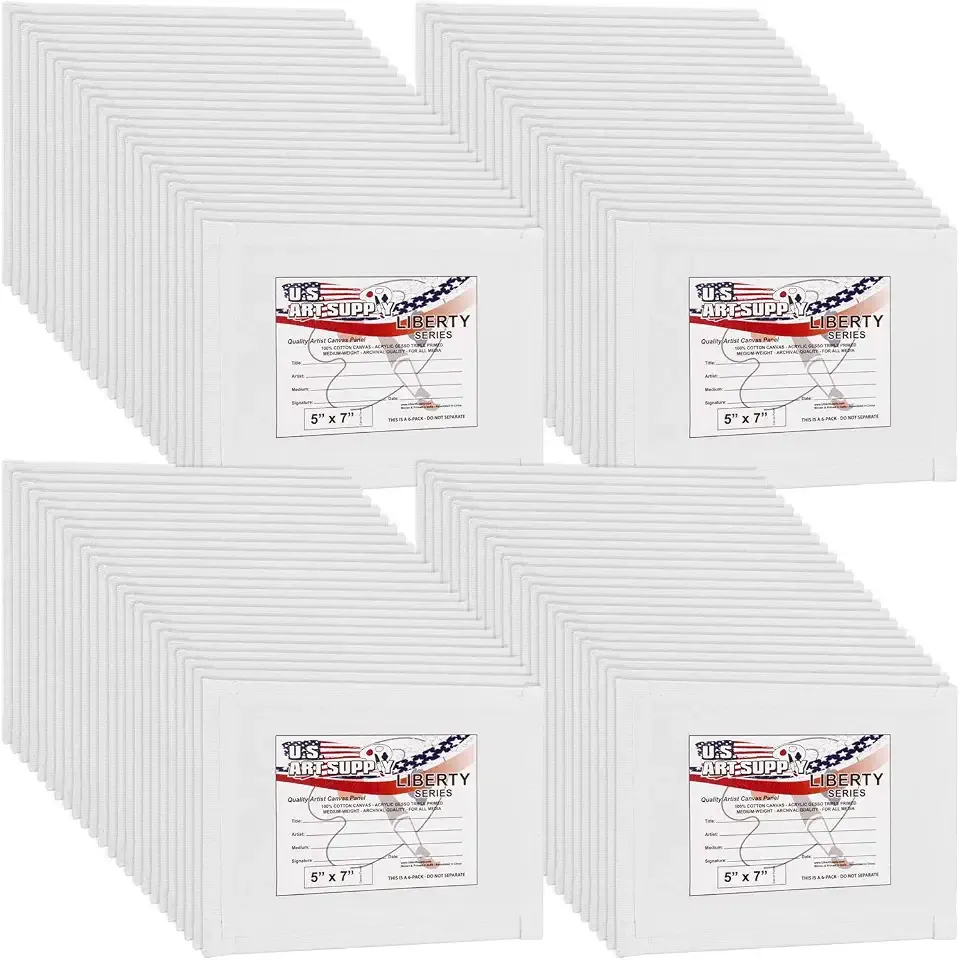 U.S. Art Supply 5 X 7 Inch Art Canvas Board Panels 96 Pack - 8 Ounce Heavyweight Cotton Acid Free Canvases for Painting Acrylics and Watercolor (1 Case of 96 Single Canvas Painting Panels)