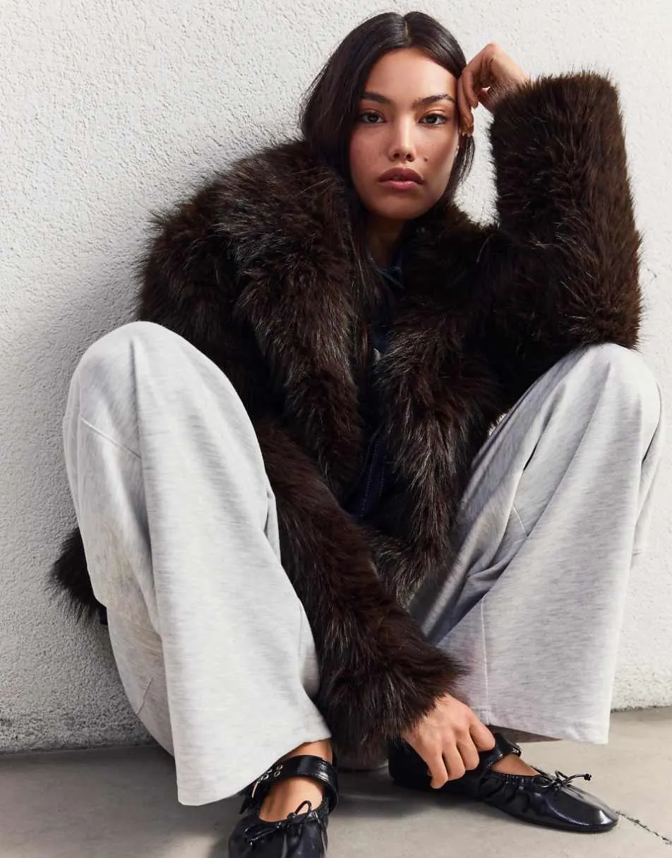 Bershka Faux fur jacket in brown