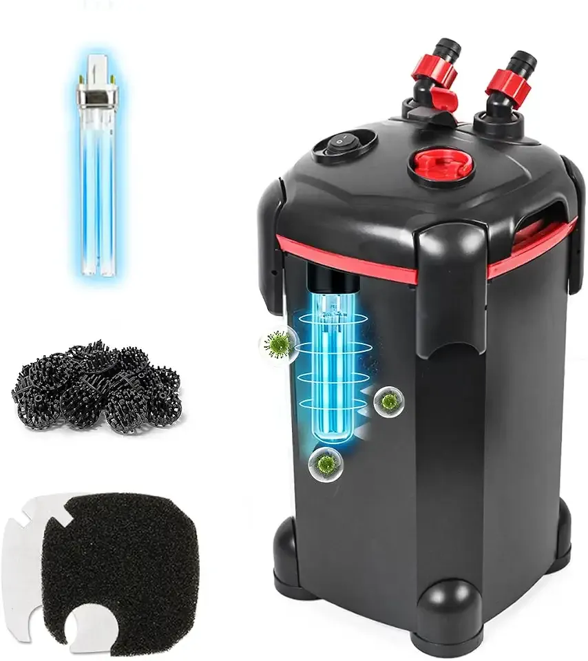 PONDFORSE Canister Filter, External Aquarium Filter Ultra-Quiet with Media | Adjustable Flow Rate, Multiple Filtration Approaches, Powerful Water Circulation Cleaning Machine for Fish Tanks and Aquarium