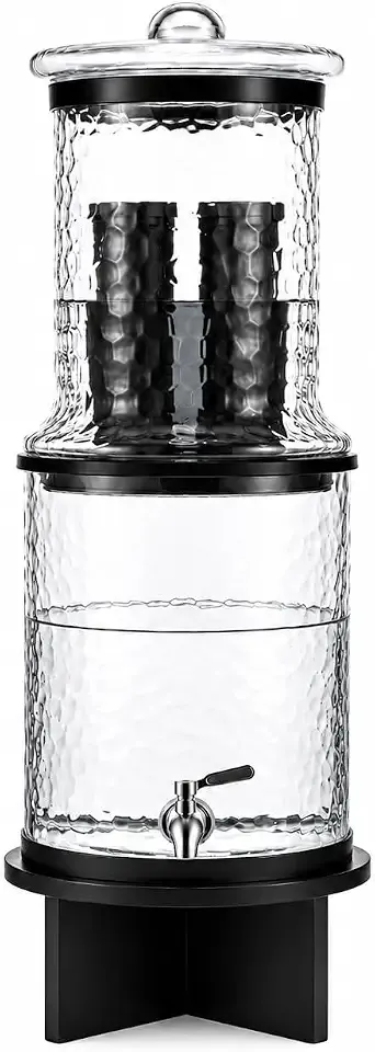 Glass Gravity Water Filter Machine System,6-Stage Countertop Water Dispenser with 2 Filter and Farmhouse-Style Stand,3 Gallon