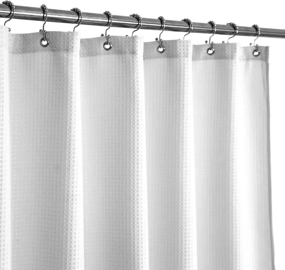 Barossa Design Waffle Weave Long Shower Curtain White 78 Inch Length | 230GSM Thick Fabric, Hotel Spa Luxury, Water Repellent, Machine Washable, 71x78 Long Cloth Curtain for Bathroom