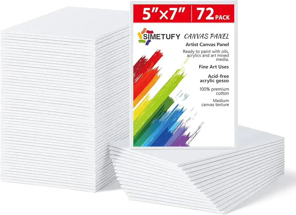 Simetufy 72 Pack Small Canvas Boards for Painting 5 x 7 inch, Flat Canvas Panels for Kids- Gesso Primed Acid-Free 100% Cotton for Acrylics Oil Watercolor Tempera Paints