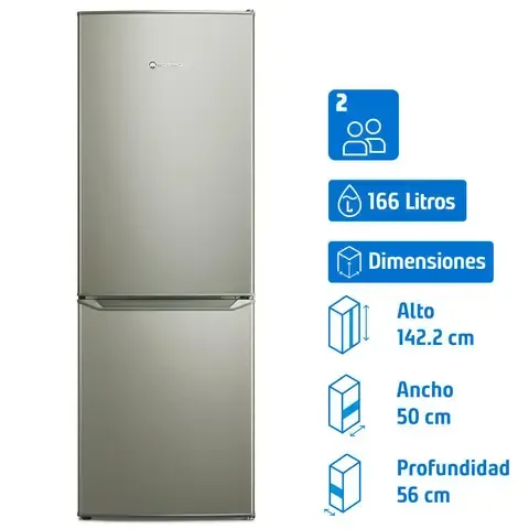 Refrigerador Bottom Freezer Frío Directo 179 Litros Inox MED165S