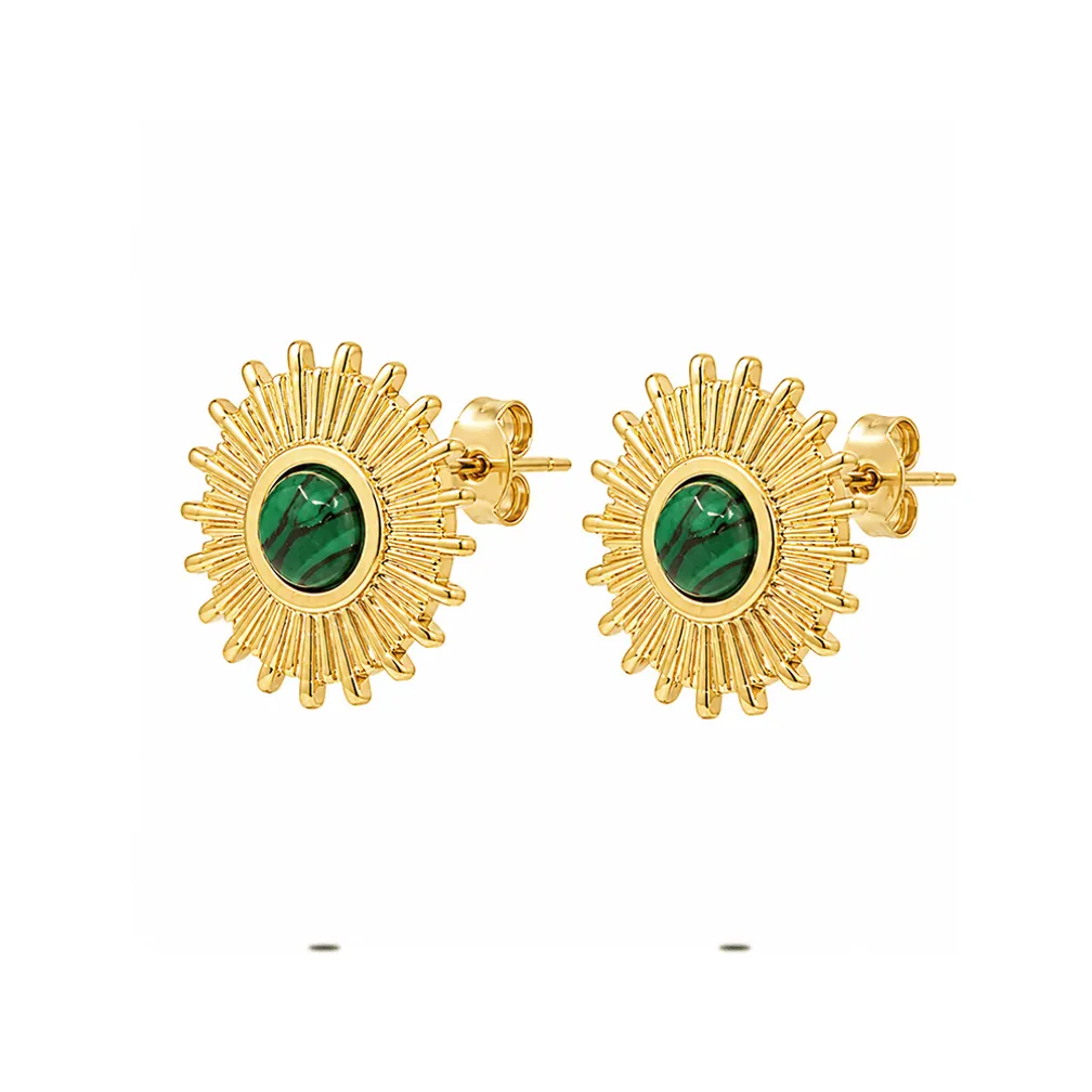 Oorbellen in edelstaal met groene steen