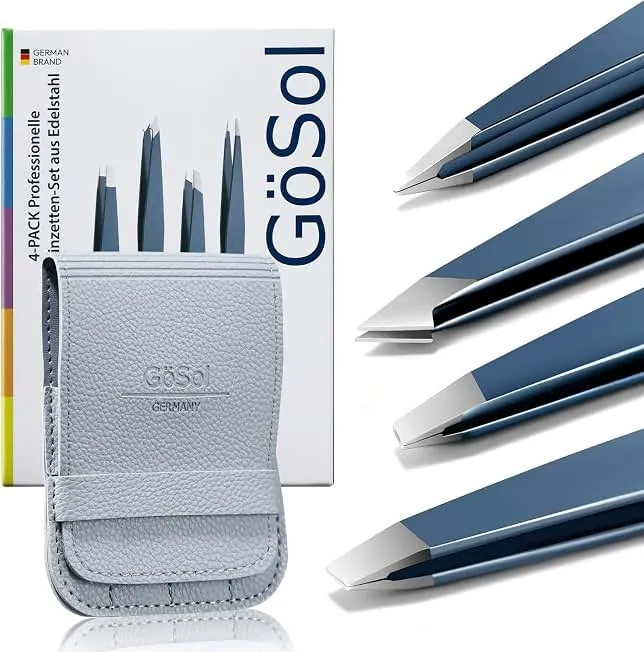 Tweezers Set - 4Pcs Professional Stainless Steel Eyebrows Tweezers for Women Facial Hair, High Precision Tweezers with Slant, Pointed, Flat T…