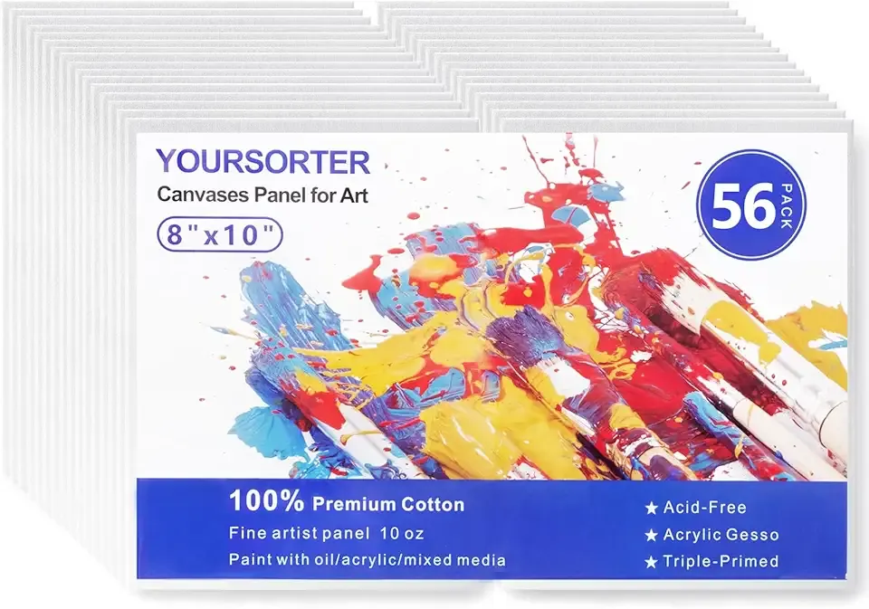 56 Pack 8x10 Inch Canvas Boards for Painting Bulk, Kids Art Novices Blank Canvases for Painting, Gesso Primed Acid-Free 100% Cotton Canvas Panels for Acrylic Oil Watercolor Tempera Paint