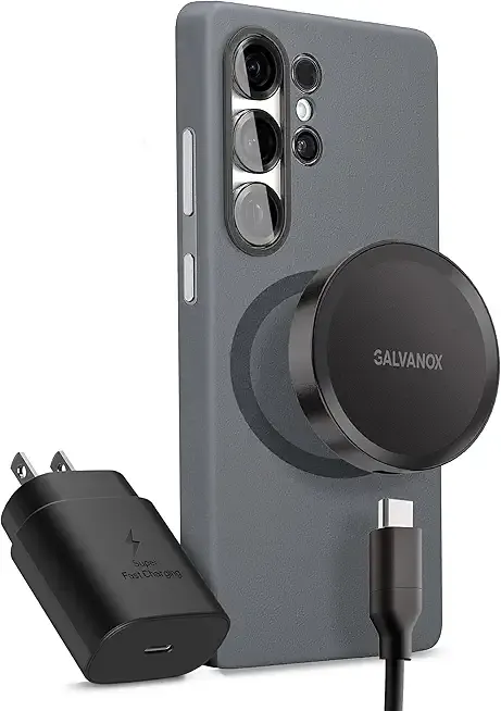 Galvanox Magnetic Charger for Samsung Galaxy Phones, Fast Wireless Charging with Wall Adapter and 6Ft Cable (S25 Ultra, Plus/ S24 Ultra) Compatible with MagSafe, Black