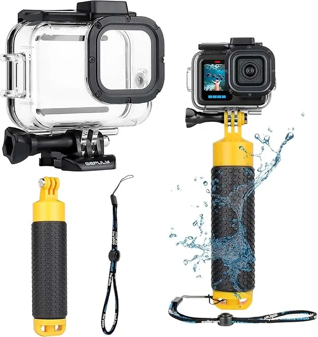 GEPULY 60M/196FT Waterproof Case for GoPro Hero 13 12 11 10 9 Black, Floating Handle Grip Pole Stick Monopod Underwater Accessories…