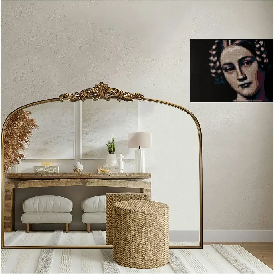 Vintage Gold Ornate Baroque Mirror - 36"X30" Arched Antique Brass Mirror with Full Metal Frame - Ideal for Entryway, Fireplace, Living Room, Hallway or Wall Decor