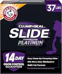 ARM & HAMMER Slide Platinum Easy Clean-Up Clumping Cat Litter, 37 Lbs | 24/7 Odor Control, Triple-Action Freshness, Non-Stick, Low Tracking, Multi-Cat Formula, Scented ARM & HAMMER Slide Platinum Easy Clean-…