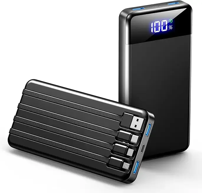 Portable Charger 35000mAh Power Bank - Powerbank with 4 Built in Cables, 22.5W Fast Charging Travel Camping Essential Battery Pack Compatible with iPhone 17 16 15 14 13 Samsung Google, 1 Pack