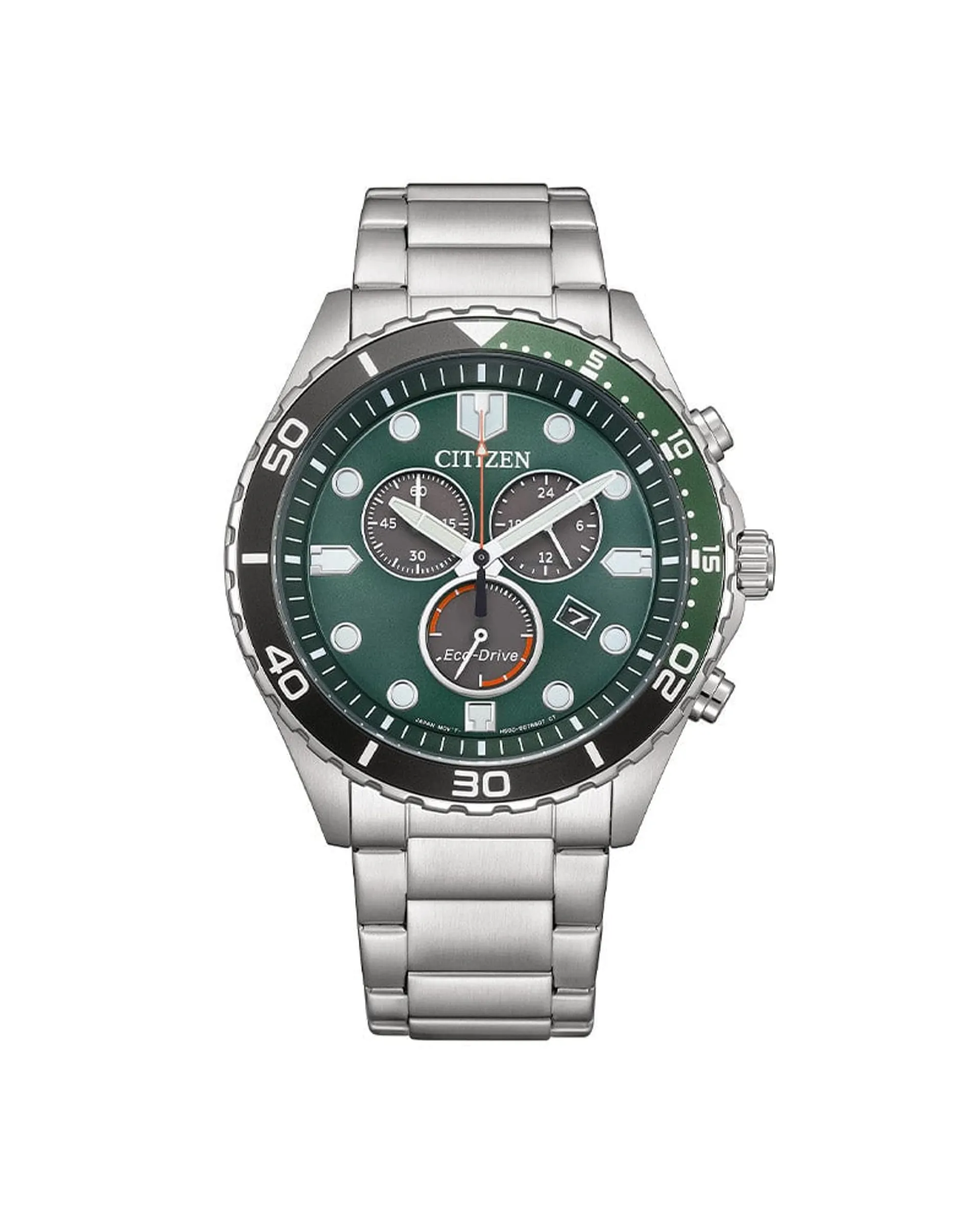 Aqua Chrono Eco-Drive herreklokke i stål med grønn skive (43mm)