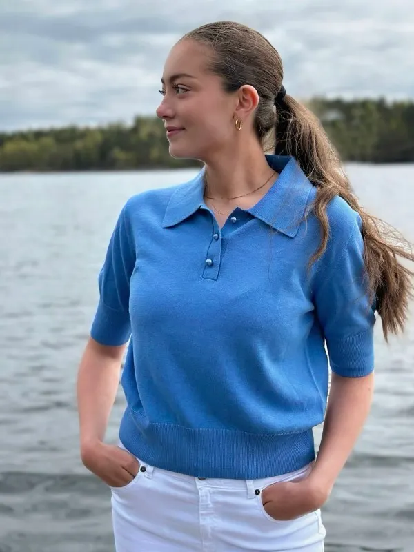 Borgny Linen Knit Top Light Blue