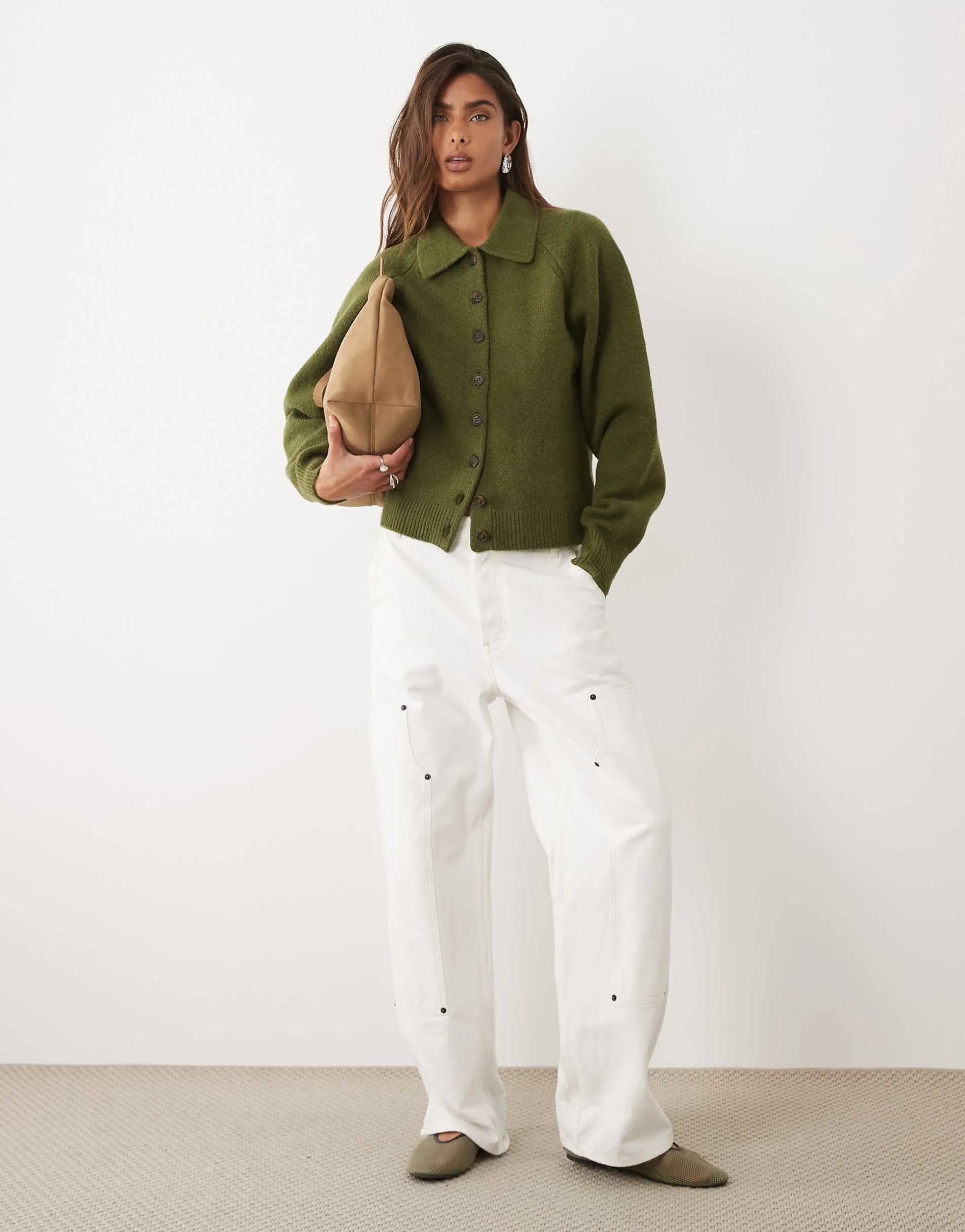 ASOS DESIGN knitted fitted shirt in khaki