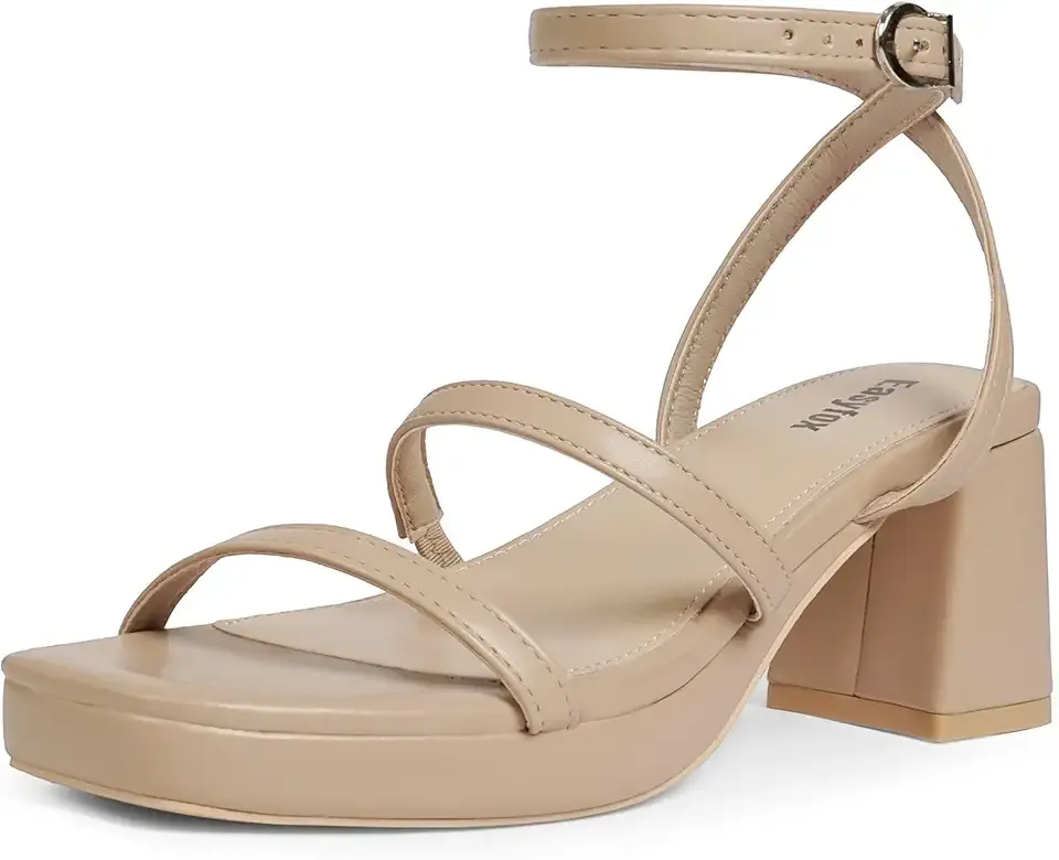 Platform Sandals for Women Open Toe Chunky Heels Two Strap 7cm/2.76" Platform Heels