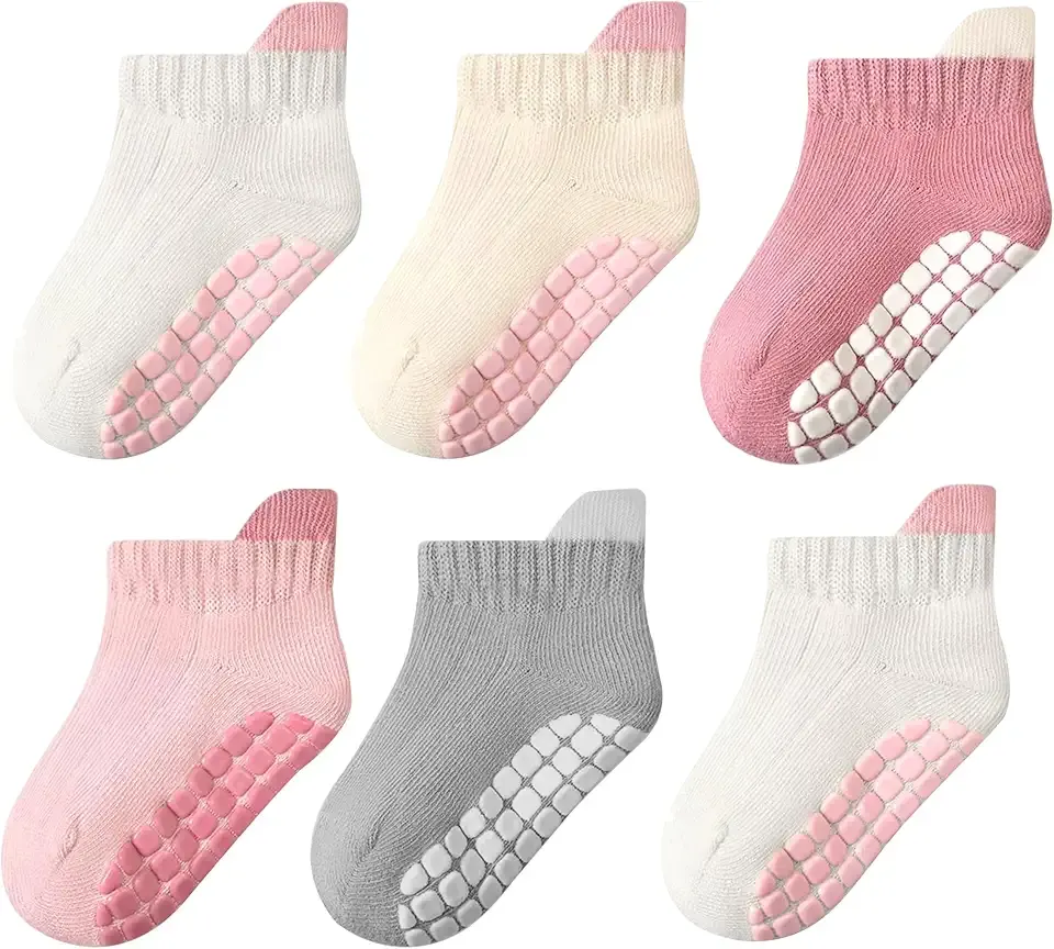 Toddler Non Slip Grip Ankle Socks with Grippers Cute Seamless for Baby Boys Girls Infants Kids 6 Pairs
