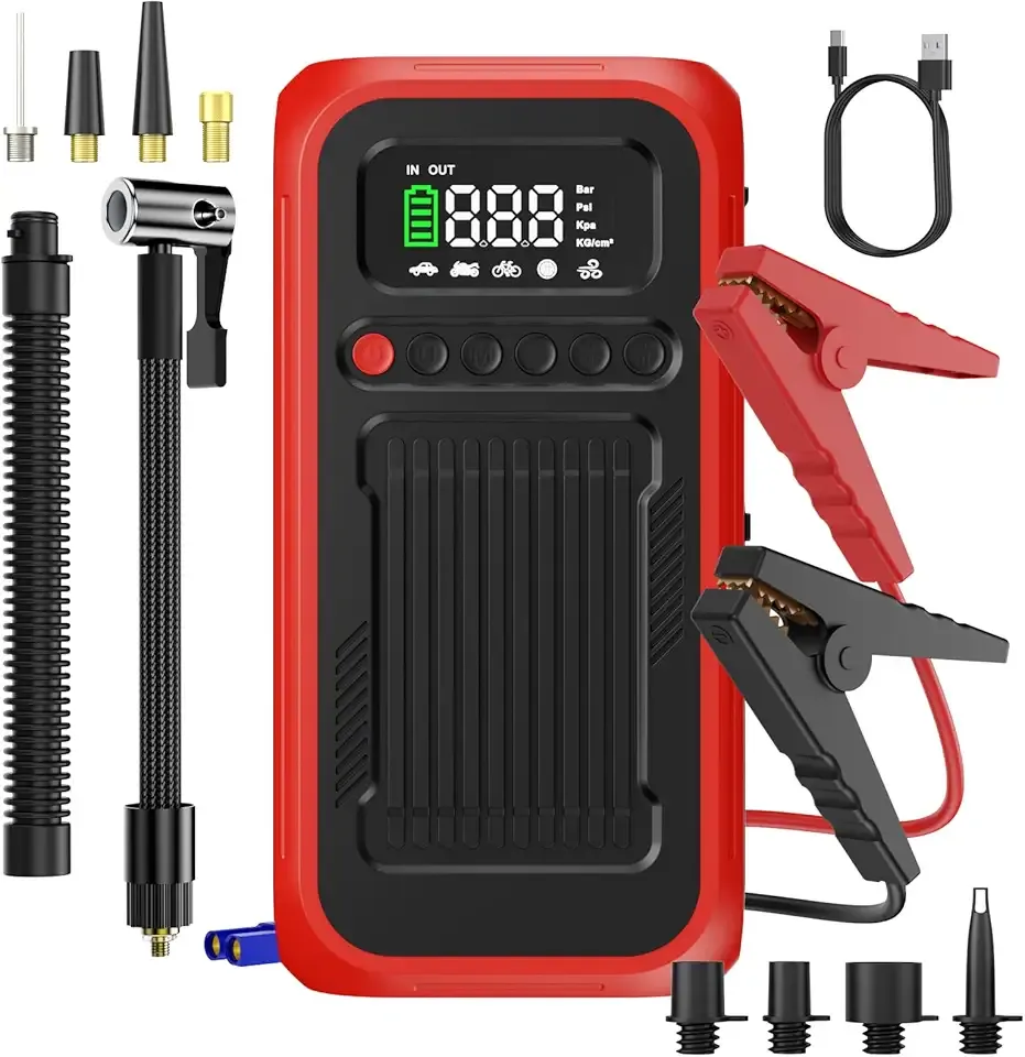 Jump Starter with Tire Inflator, 12V Portable Jump Box with 150 PSI Digital Air Compressor, 4000A Car Battery Jumper for Up to 10L Gas/8.0L Diesel Cars, Trucks, Motorcycles, Bikes and More