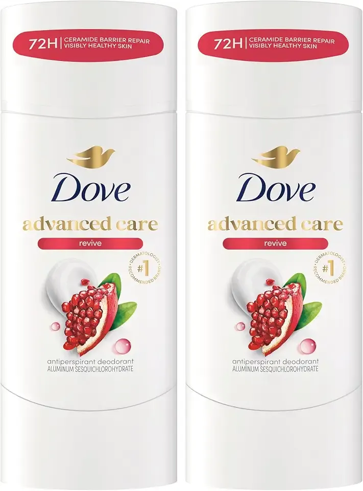 Dove Advanced Care Antiperspirant Deodorant for Women, 72H Sweat & Odor Protection, Pro-Ceramide Technology, Kind to Skin, Alochol Free, Scent: Revive, Size: 2.6 oz (2 Pack)