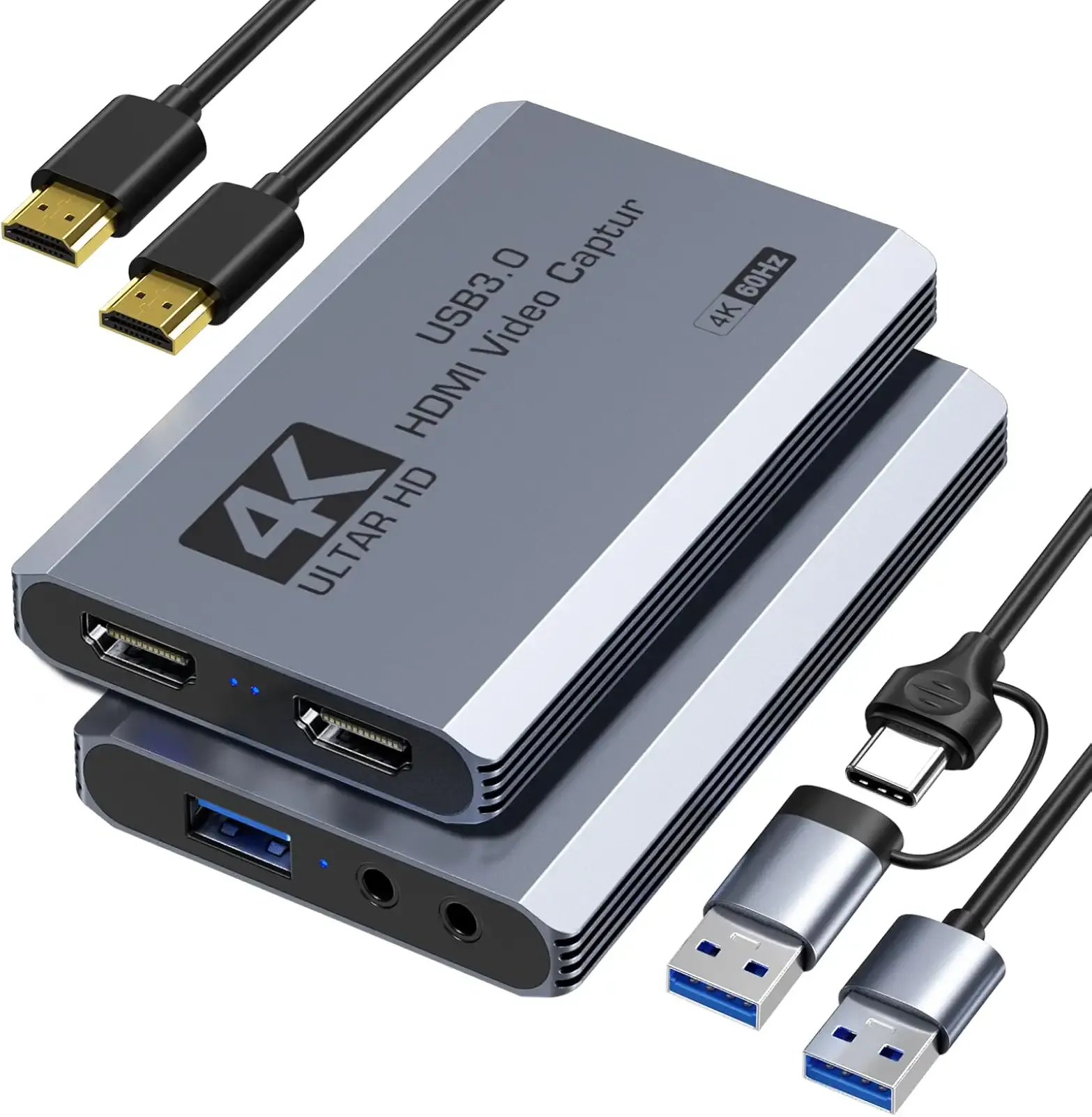 XIIXMASK USB 3.0 HDMI Capture Card, 4K60FPS Capture with Pass-Through | Dual-Port USB-A/USB-C for 4K60FPS & 1080P 120FPS Game Capture & Streaming. For PS4/5, Xbox, Switch 1/2, PC, Mac & Camera
