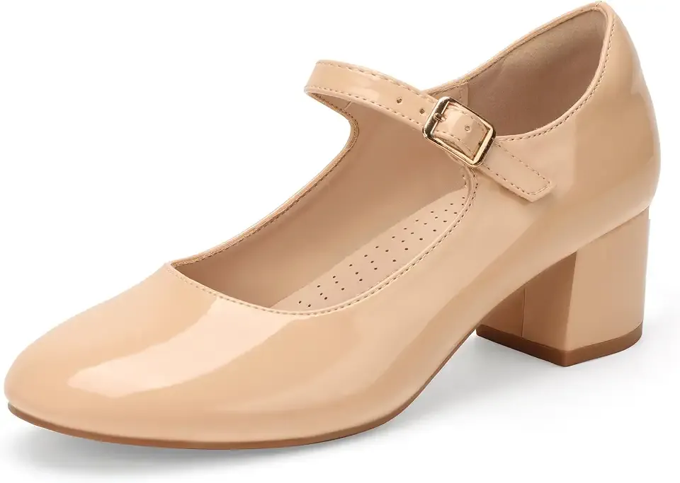 Women's Mary Jane Heels Pumps Closed Toe Block Chunky Low Heel