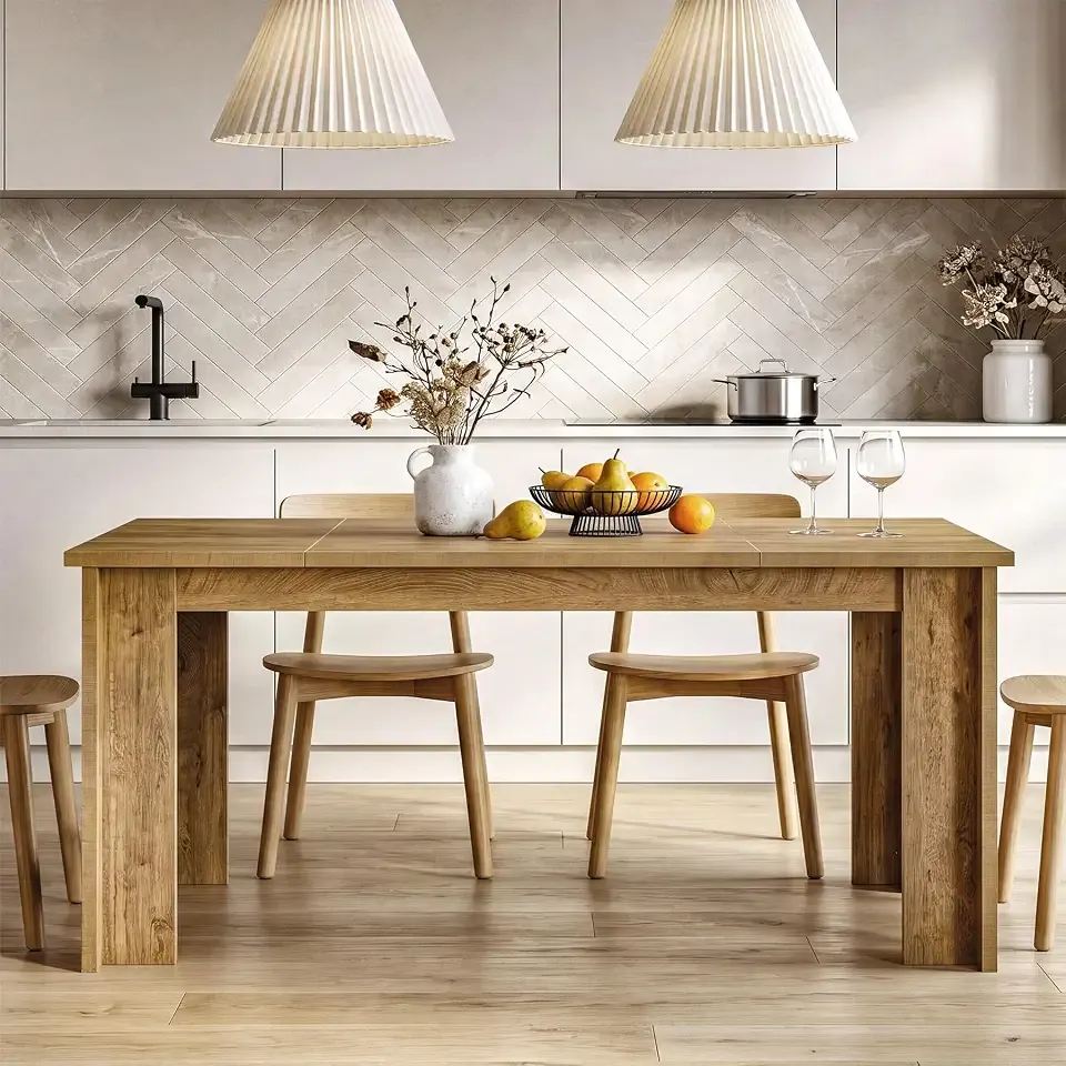 Tribesigns Dining Table for 6–8, 70.8" Farmhouse Dining Room Table with Sturdy Panel Legs, Large Wooden Kitchen Table for Dining Room, Living Room, Natural