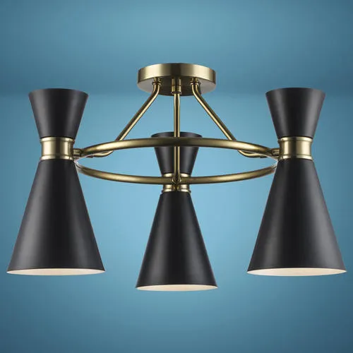 Patriot Lighting® Conrado Black and Gold 3-Light Semi-Flush Mount Ceiling Light