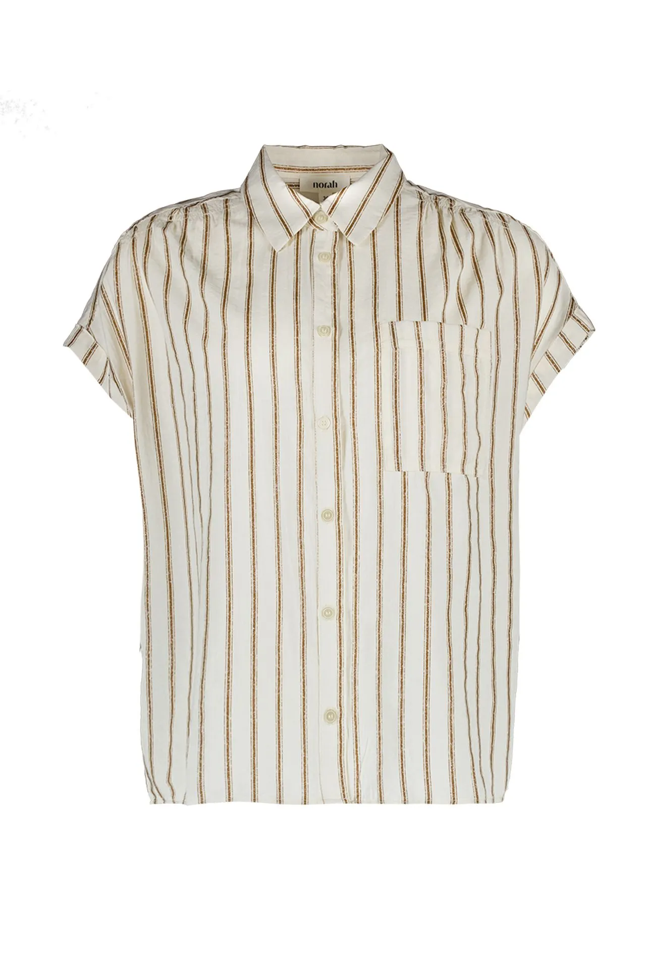Ecru/bruin gestreepte blouse