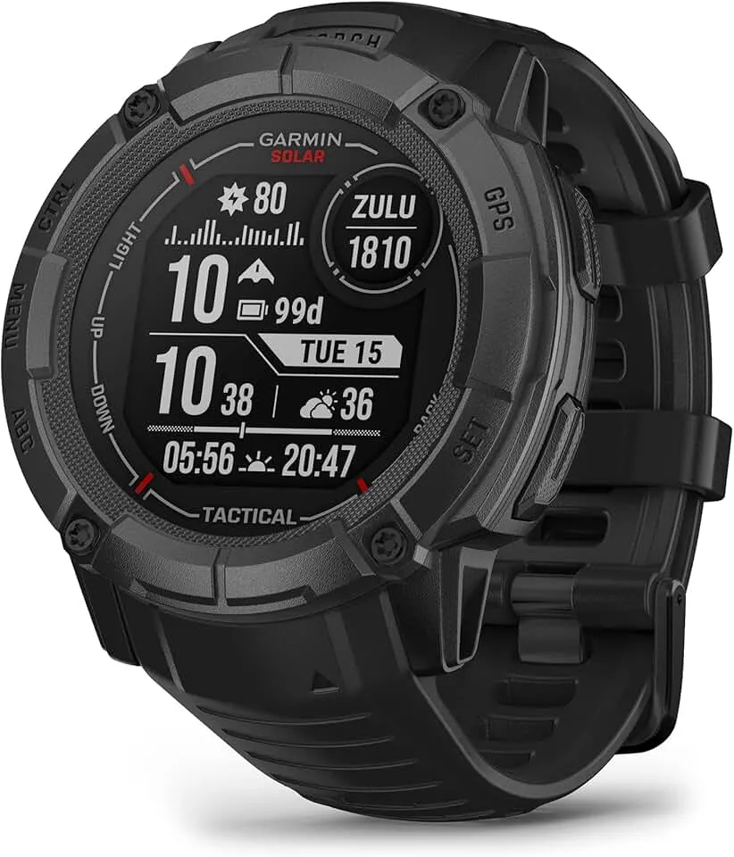 Garmin Instinct 2X Solar - Tactical Edition, Rugged GPS Smartwatch, Built-in Flashlight, Ballistics Calculator, Solar Charging Capability, Black