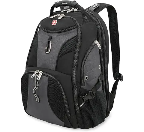 SwissGear 1900 ScanSmart Laptop Backpack, Fits Most 17-Inch Laptops, TSA-Friendly Lay-Flat Design, RFID Protection, and Tablet Pocket, Black/Grey, 31L, 18.5-Inch
