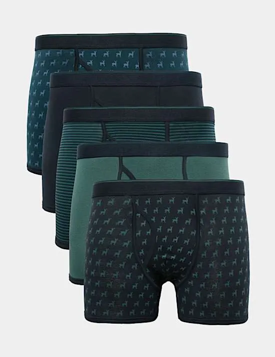 5er-Pack Shorts aus Baumwollstretch mit Hirschmuster