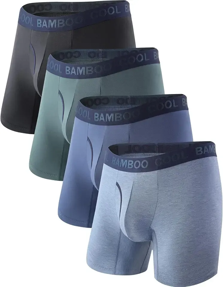 Men's Underwear Boxer Briefs,Regular Leg,Breathable Soft Moisture-Wicking with Fly Underwear For men 4 Pack