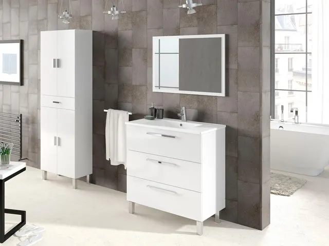 Mueble de baño con lavabo y espejo Athena blanco brillante 80x45 cm