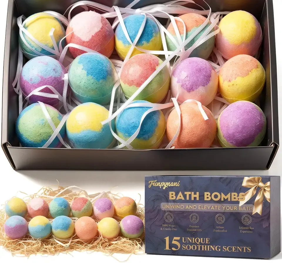 15 Pack Bath Bombs Gift Set for Women - 15 Unique Scents & Colors, Organic Handmade Bubble Bath Balls with Essential Oils & Shea Butter, Relaxing Spa Fizzies, Birthday Gifts for Mom Wife