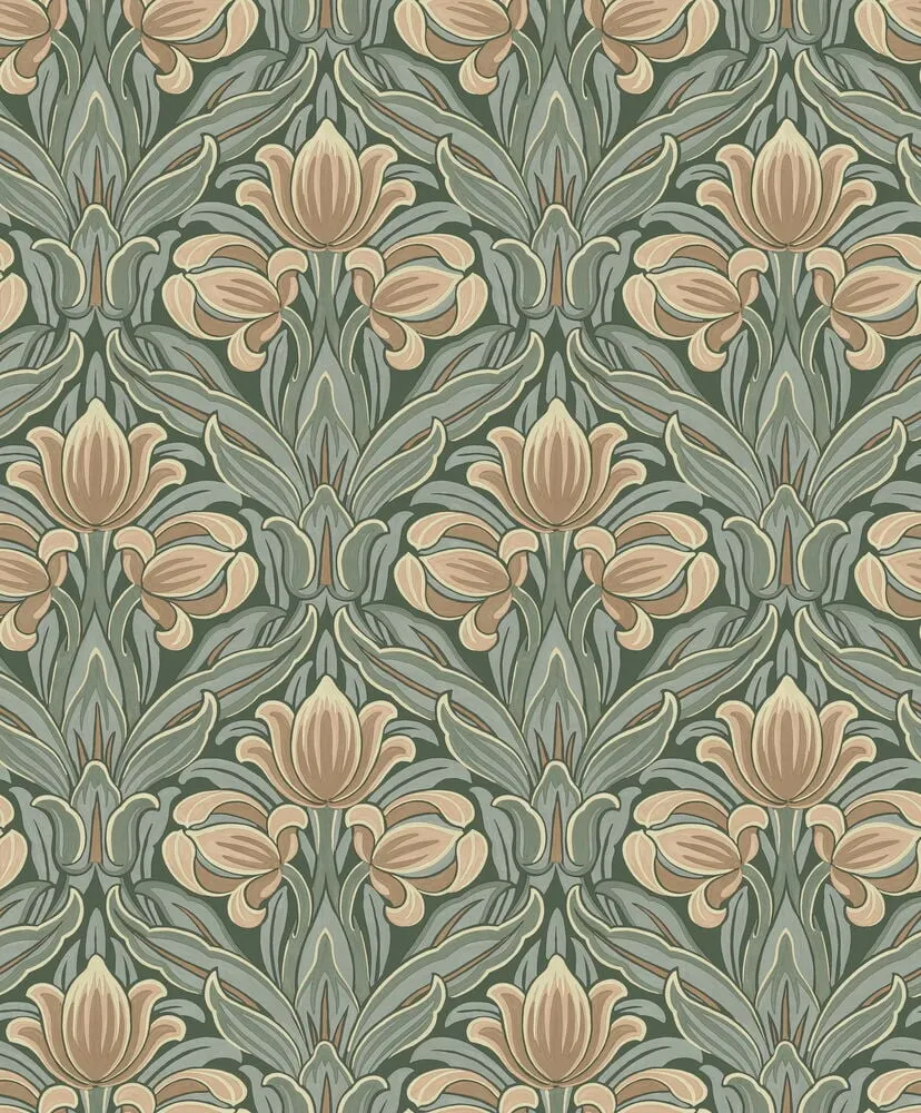 Tapet Treasure 10x0,53 m Vintage tulip Green Non-woven