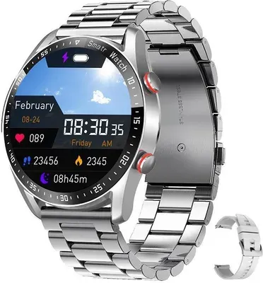 Bluetooth Anruf Smartwatche Männer Frauen Gesundheit Blutdruck Fitness Sport uhren Mann Sport wasserdichte Smartwatche, Stahlband silber