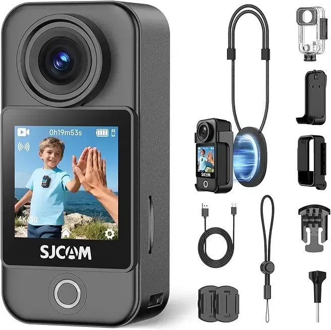 SJCAM C400,Pocket 4K Tiny POV Action Camera,Mini Magnetic Werable Body Camera, Horizon Lock 6-Axis Stabilizer,30M Waterproof, Touch Screen, Built-in Mic for Vlogging,with Helmet Mount Kits,Black
