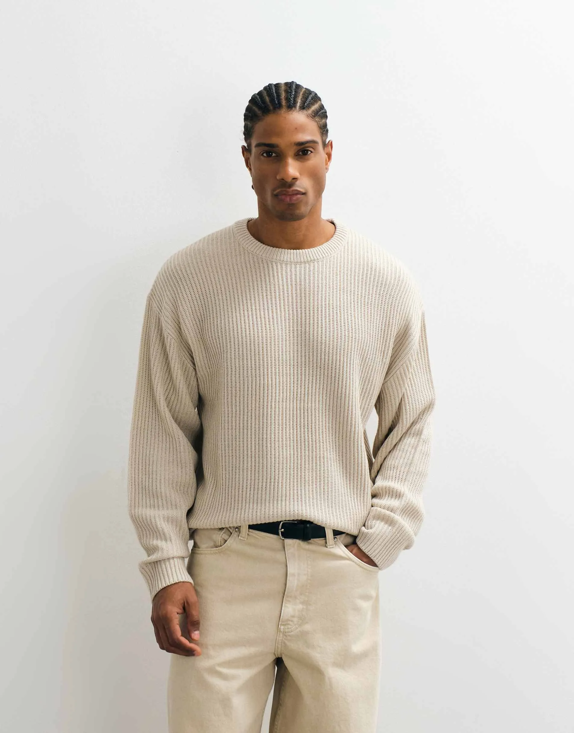 JJ Rebel crew neck structured jumper in cream