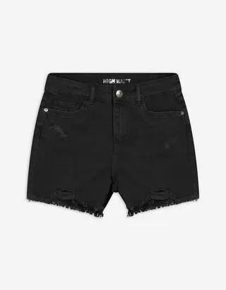 Pantaloncini di jeans - Distrutto - Nero
