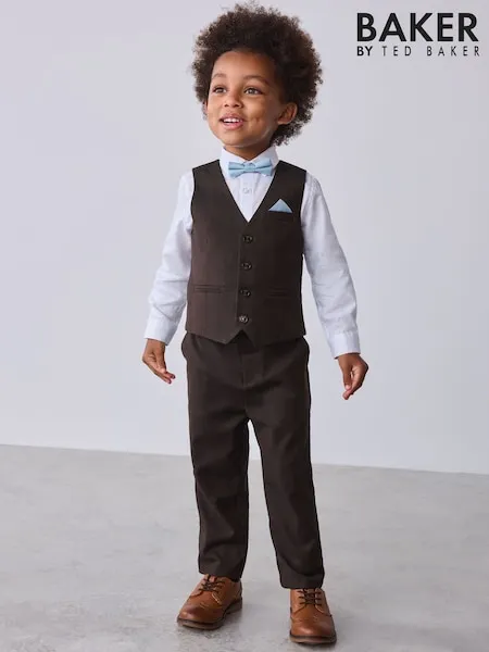 Baker by Ted Baker Brown/Blue Waistcoat Shirt And Trousers Set