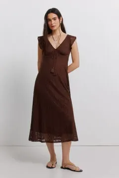 Vestido midi manga corta volantes