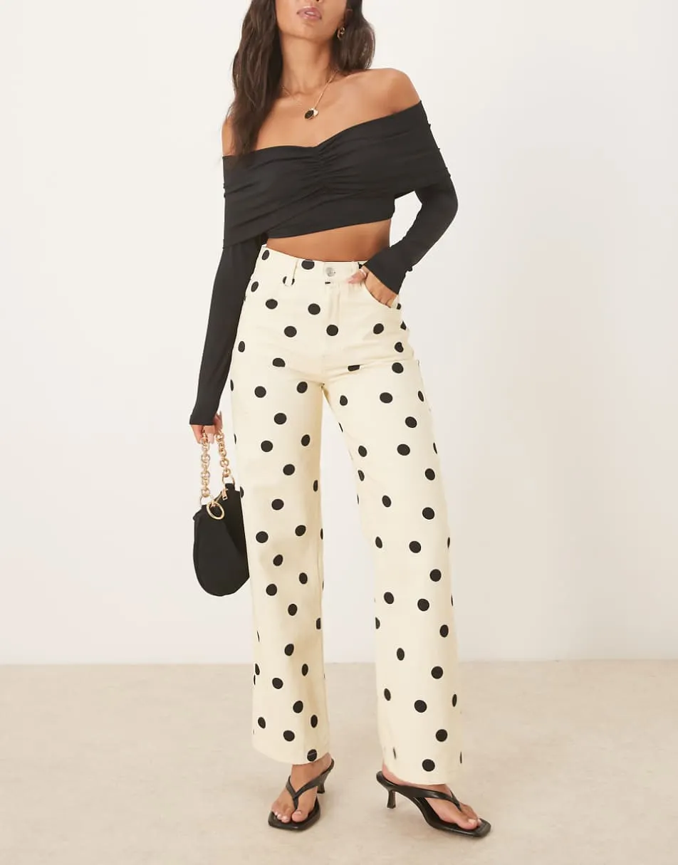 ASOS DESIGN dad jean in polka dot print in butter yellow