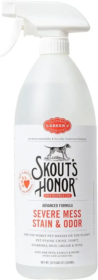 SKOUT'S HONOR Severe Mess Stain & Odor Eliminator, Powerful Stain Remover and Carpet Cleaner for Tough Dog Messes, Eco-Friendly Carpet Deodorizer, Cleaning Spray and Poop Spray, 35 oz