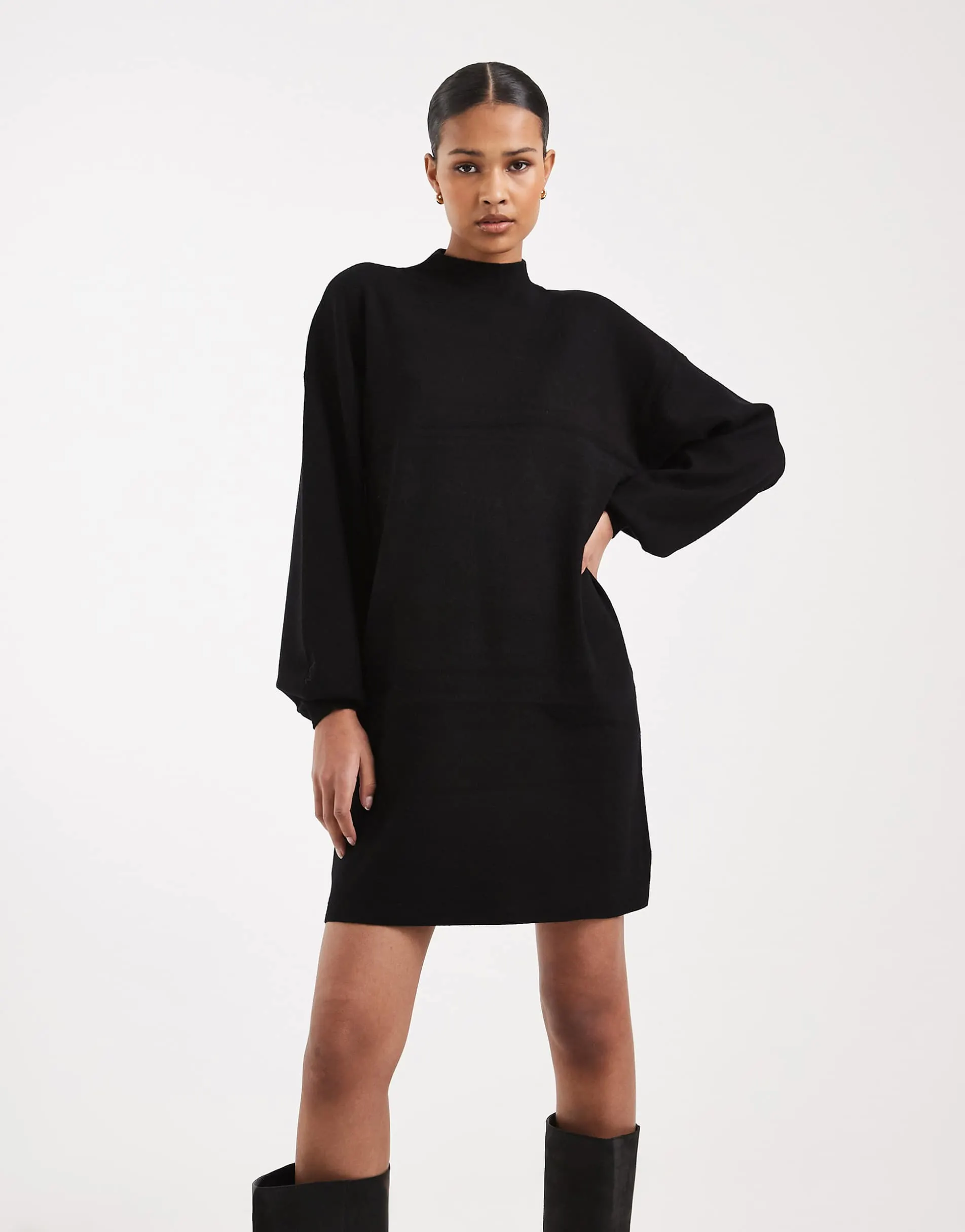 Vero Moda knitted funnel neck mini dress in black