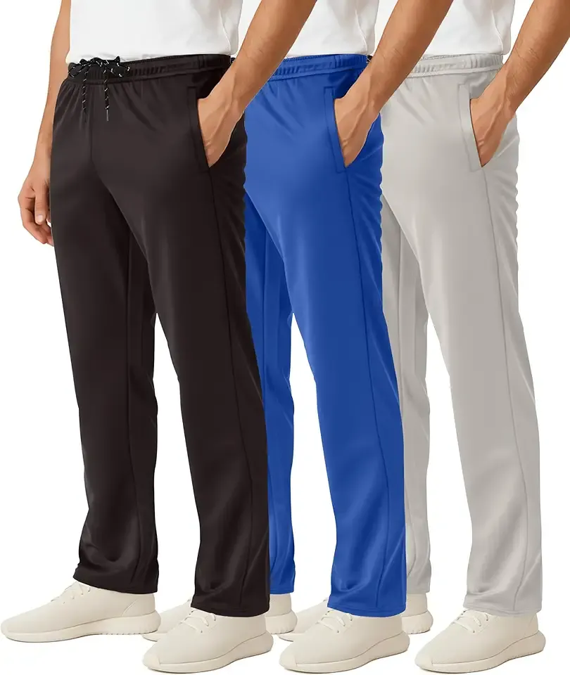 3 Pack: Men's Mesh Athletic Gym Workout Lounge Open Bottom Sweatpants with Pockets (Available in Big & Tall)