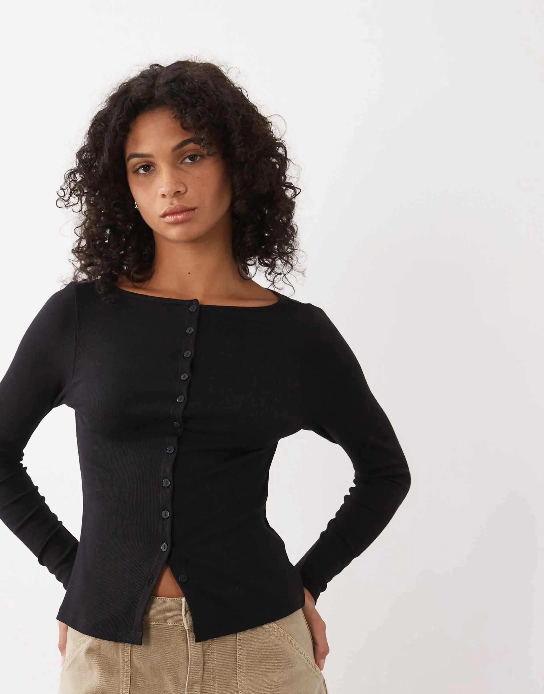 New Look boat neck cardigan in black