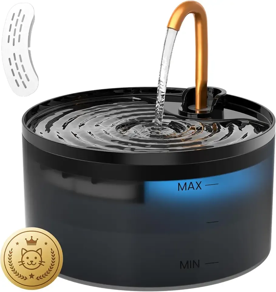 Cat Water Fountain, 71oz/2.1L Cat Fountain for Drinking with Copper Faucet, MISFANS-Designed Pump & Filter, Plastic Automatic Pet Water Fountain Bowl & Dispenser with 3-Pack Replaceable Filters