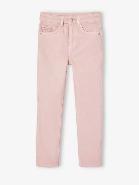 Pantalon fille slim morphologique fin - rose poudré