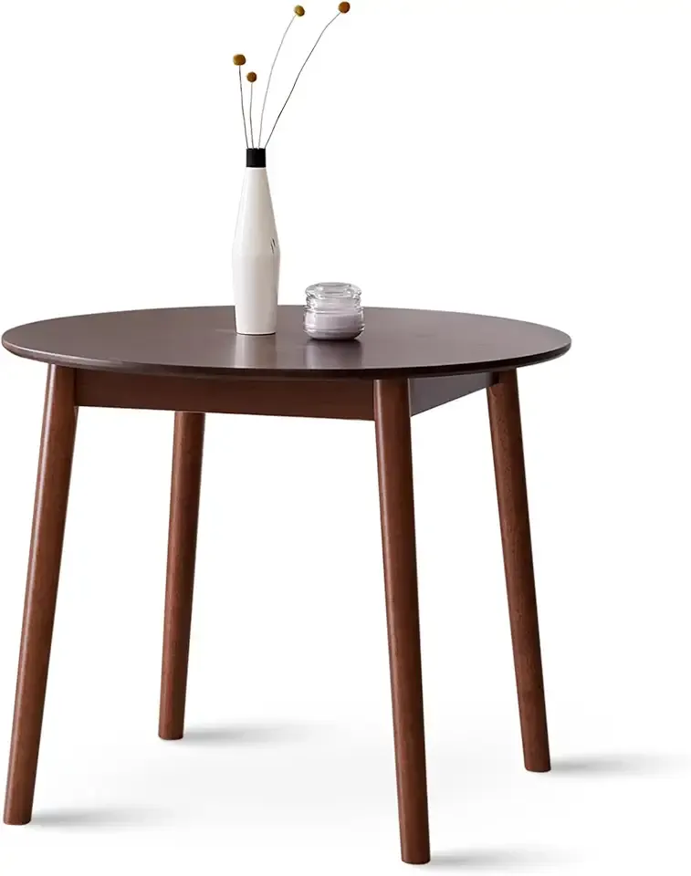 Livinia Aslan 35.4" Round Wooden Dining Table/Mid Century Modern Malaysian Oak Kitchen Table (Walnut)