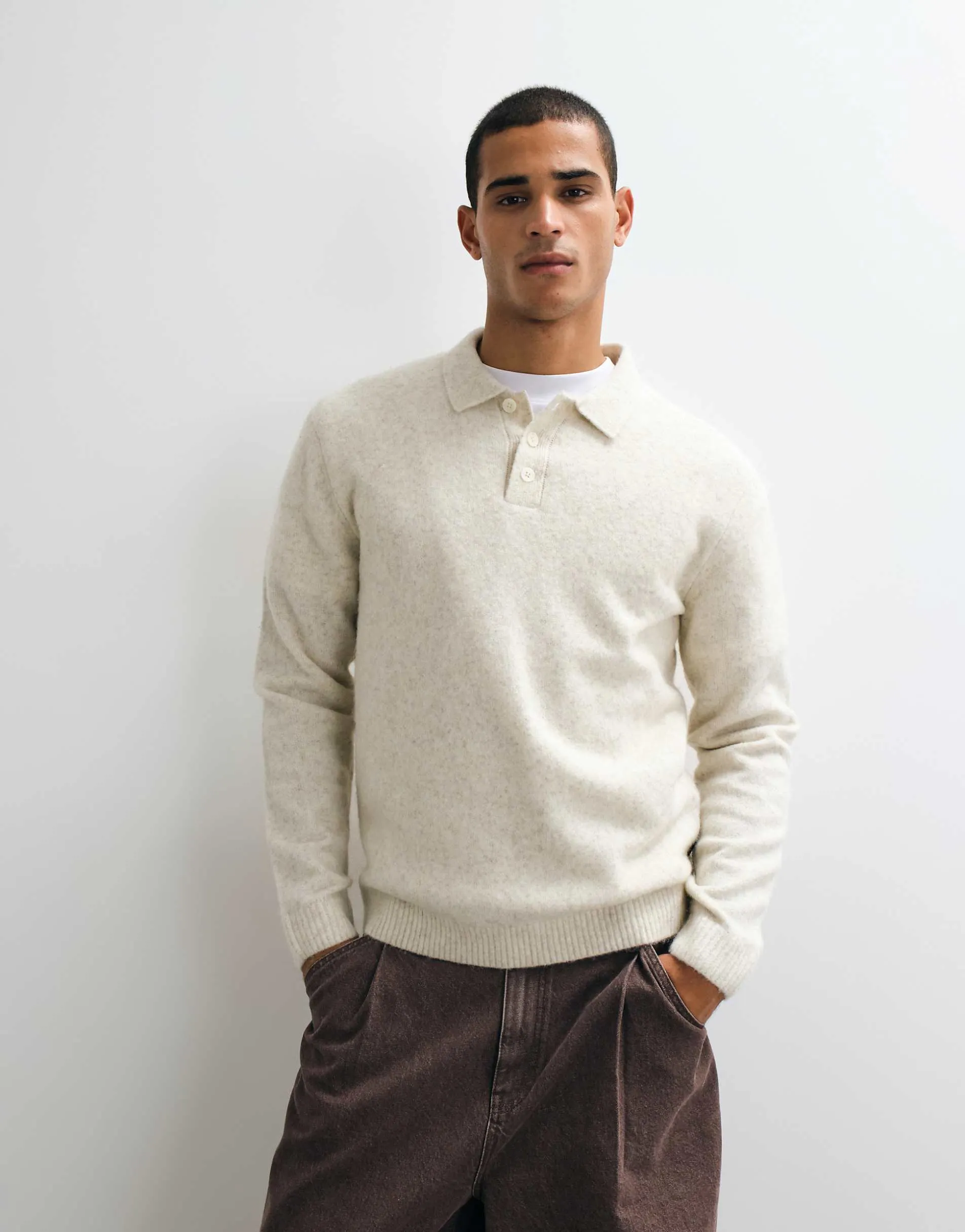 Jack & Jones knit polo top in beige
