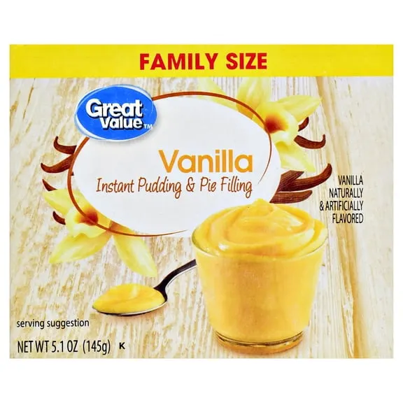 Great Value Vanilla Instant Pudding and Pie Filling, Family Size, 5.1 oz Carton